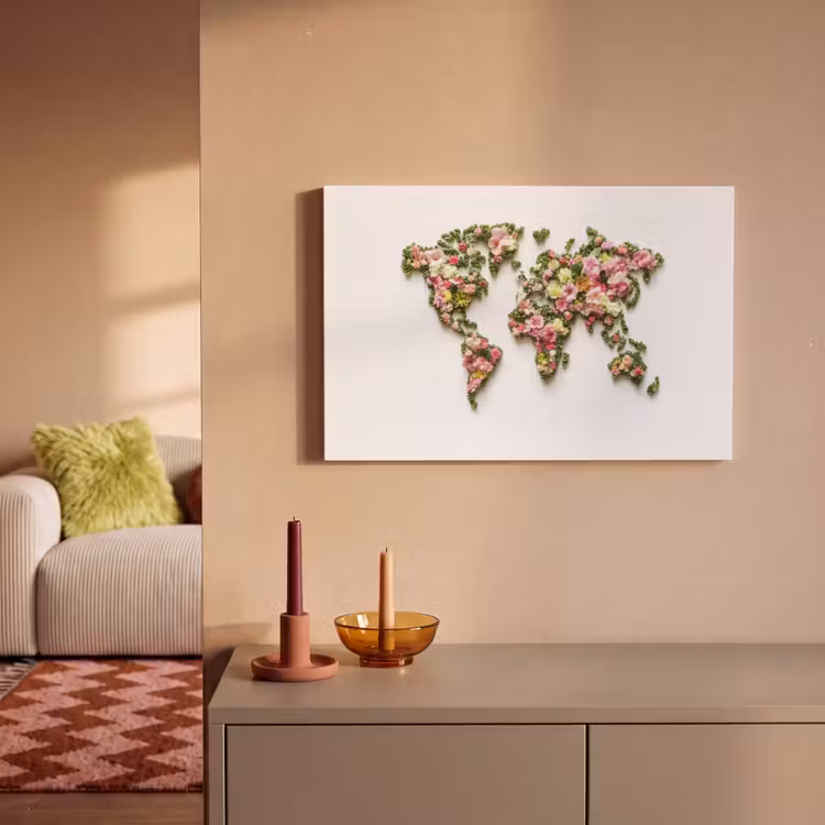 Wereldkaart - Kleurrijk - Bloemen - Lente canvas 2cm klein -sfeer1