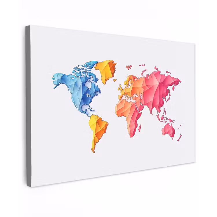 Wereldkaart - Kleurrijk - Geometrisch canvas 2cm klein -z3d