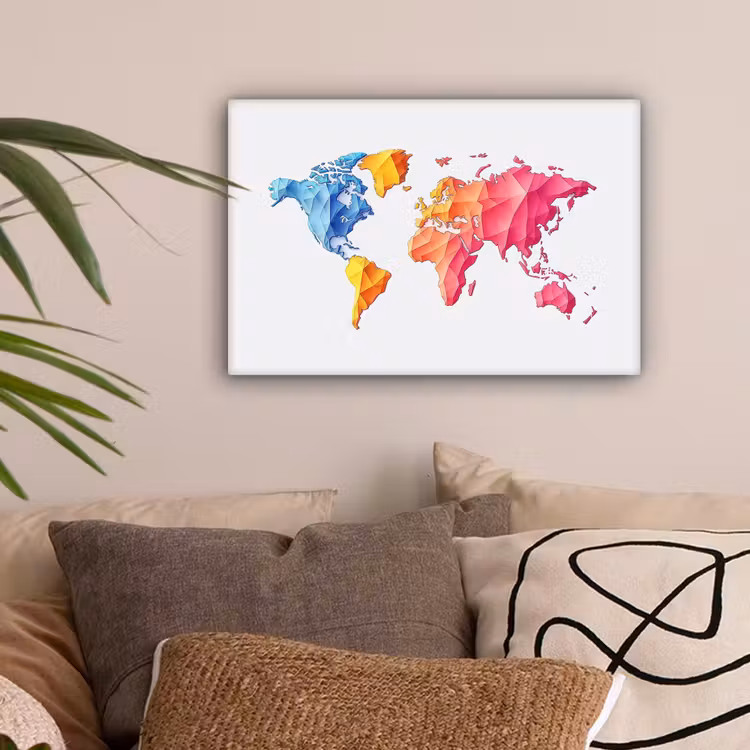 Wereldkaart - Kleurrijk - Geometrisch canvas 2cm klein -sfeer1