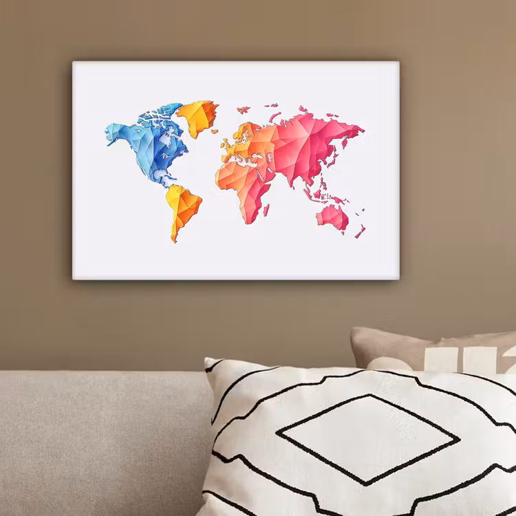 Wereldkaart - Kleurrijk - Geometrisch canvas 2cm klein -sfeer3