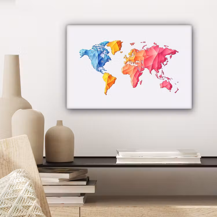 Wereldkaart - Kleurrijk - Geometrisch canvas 2cm klein -sfeer6