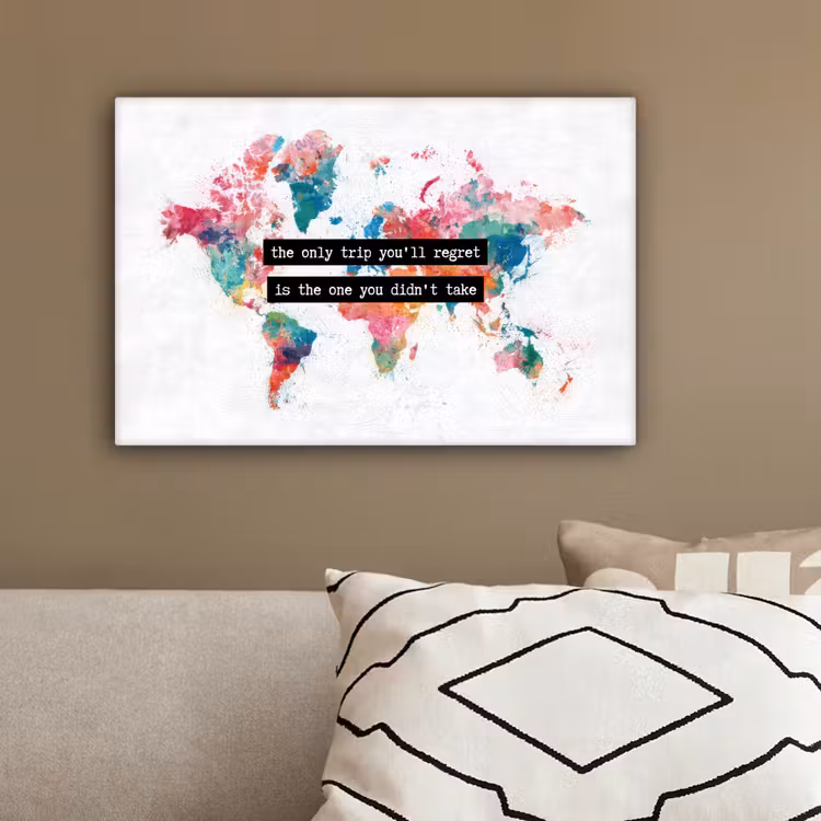 Wereldkaart - Kleurrijk - Tekst canvas 2cm klein -sfeer3