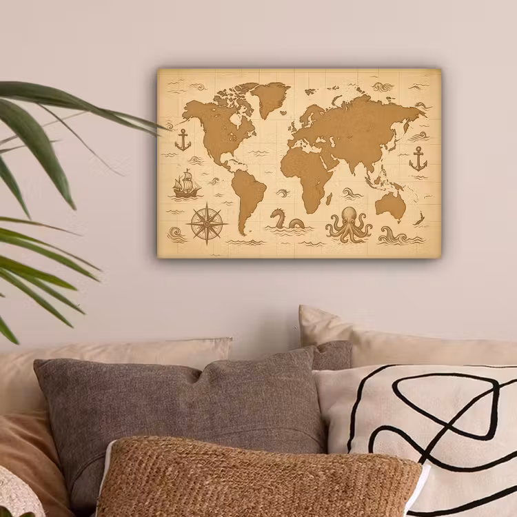 Wereldkaart - Decoratief - - Avontuurlijk canvas 2cm klein -sfeer1
