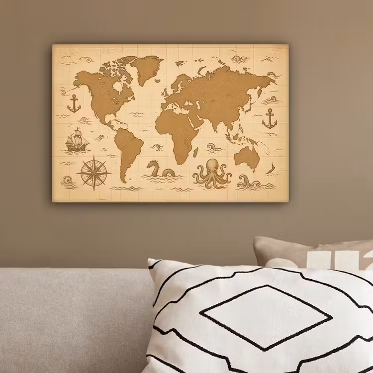 Wereldkaart - Decoratief - - Avontuurlijk canvas 2cm klein -sfeer3