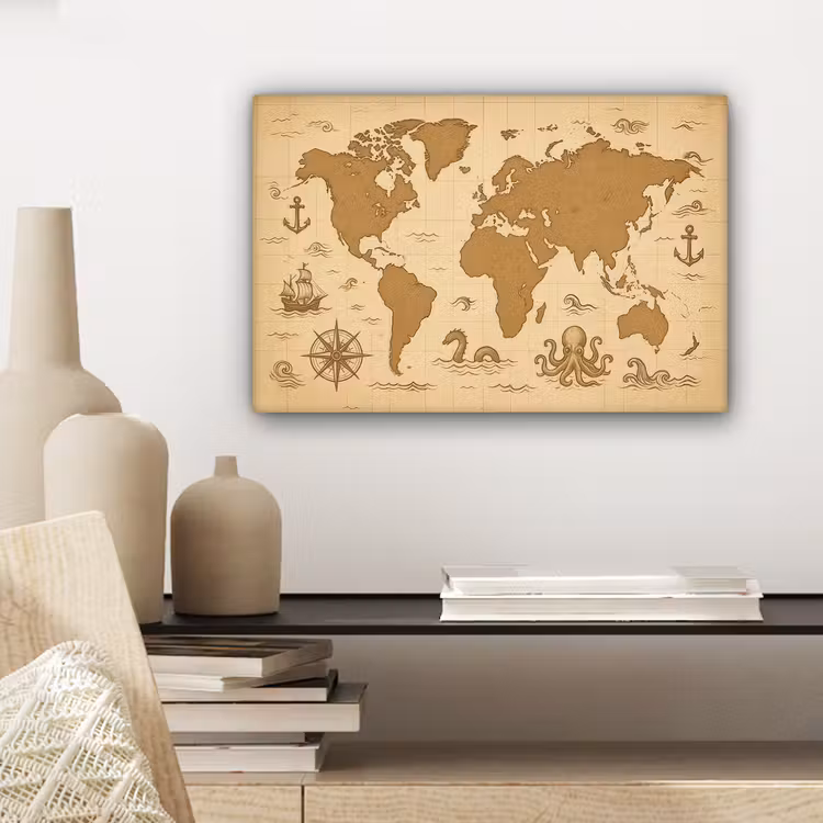 Wereldkaart - Decoratief - - Avontuurlijk canvas 2cm klein -sfeer6