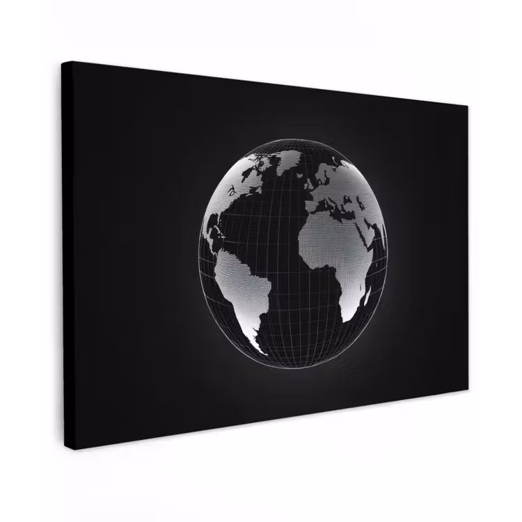Wereldkaart - Digitaal - Raster - Wereldbol canvas 2cm klein -z3d