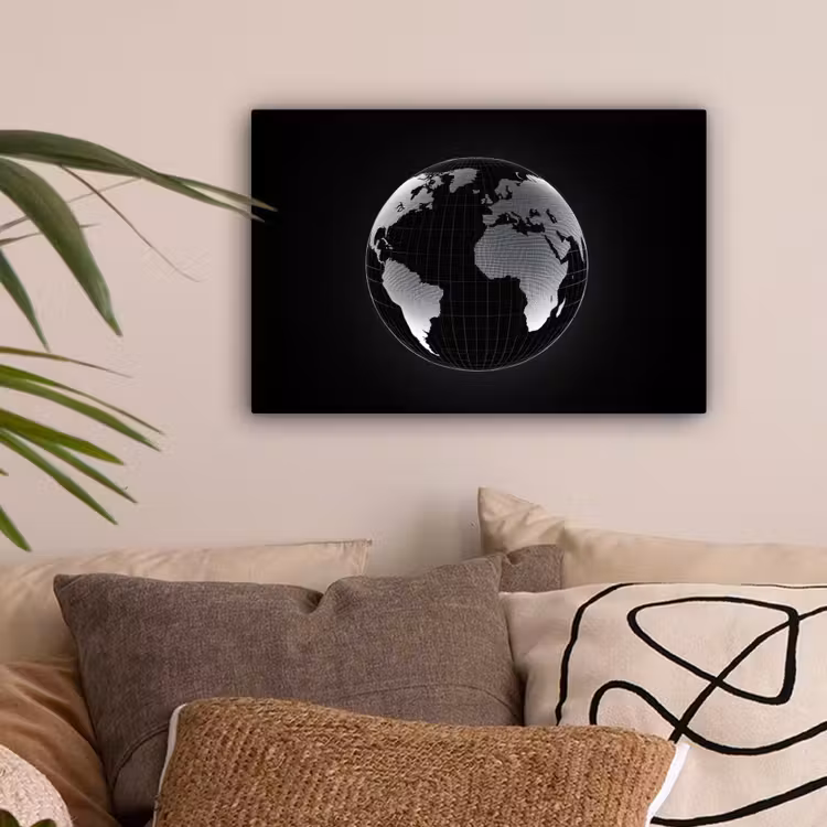 Wereldkaart - Digitaal - Raster - Wereldbol canvas 2cm klein -sfeer1