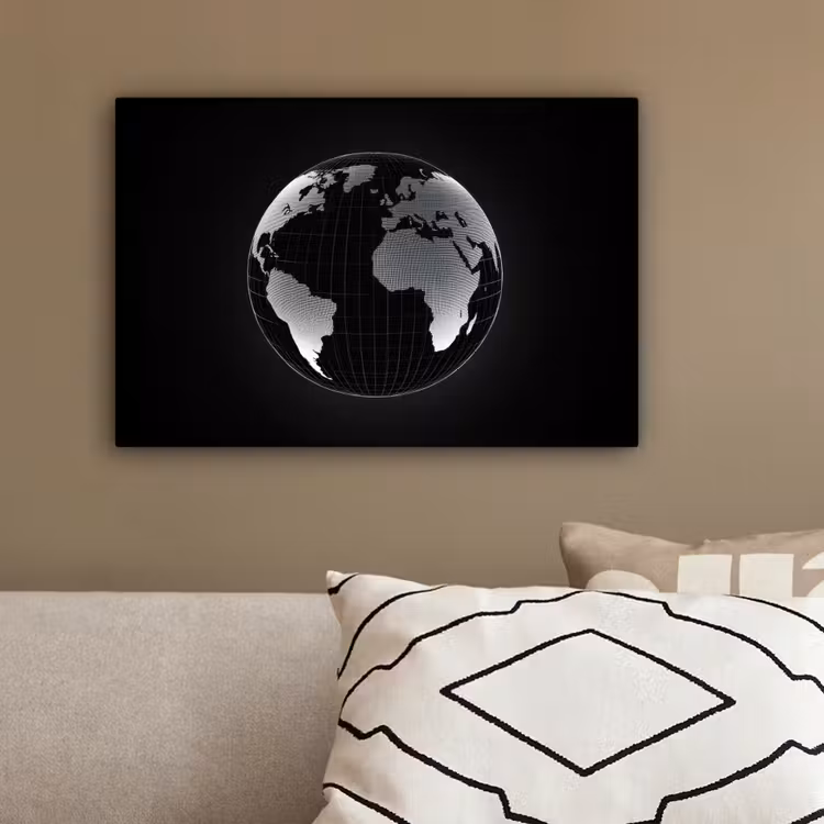 Wereldkaart - Digitaal - Raster - Wereldbol canvas 2cm klein -sfeer3