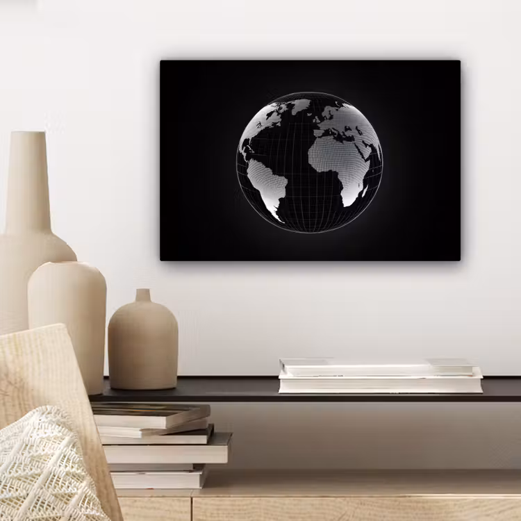 Wereldkaart - Digitaal - Raster - Wereldbol canvas 2cm klein -sfeer6