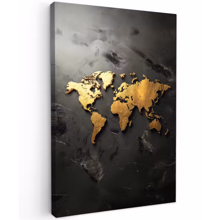 Wereldkaart - Driedimensionaal - Realistisch - Zwart canvas 2cm klein -z3d