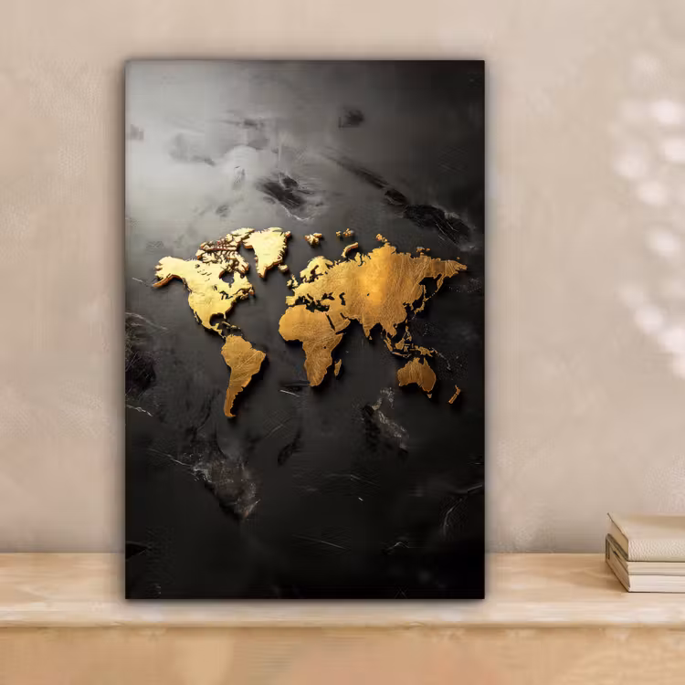 Wereldkaart - Driedimensionaal - Realistisch - Zwart canvas 2cm klein -sfeer1