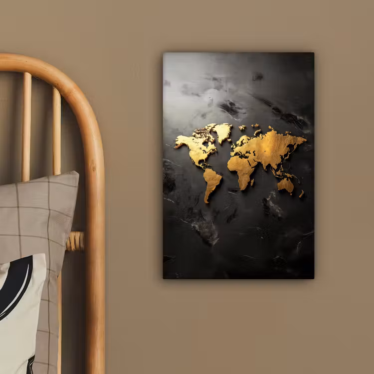 Wereldkaart - Driedimensionaal - Realistisch - Zwart canvas 2cm klein -sfeer3
