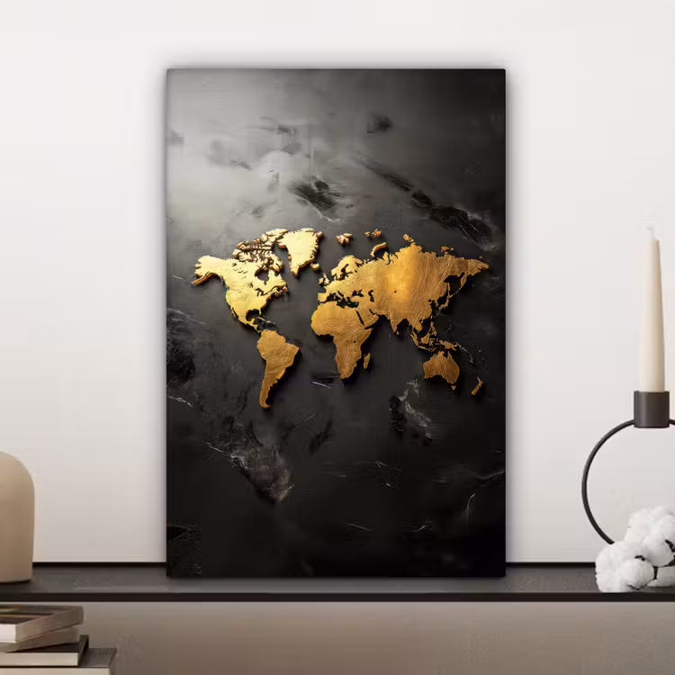 Wereldkaart - Driedimensionaal - Realistisch - Zwart canvas 2cm klein -sfeer6