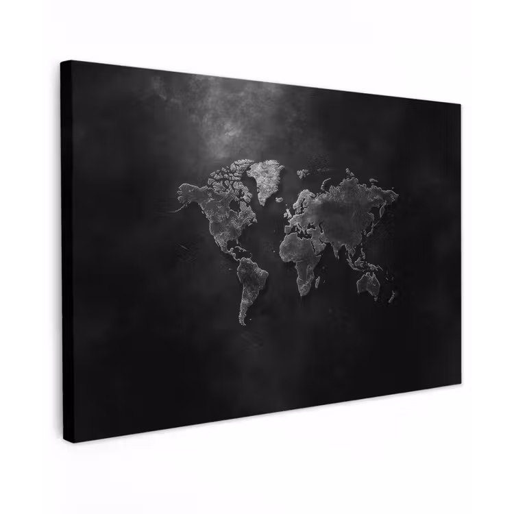 Wereldkaart - Duister - Zwart canvas 2cm klein -z3d