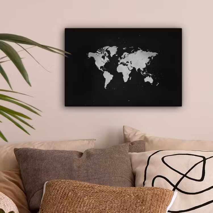 Wereldkaart - Duister - Wit canvas 2cm klein -sfeer1