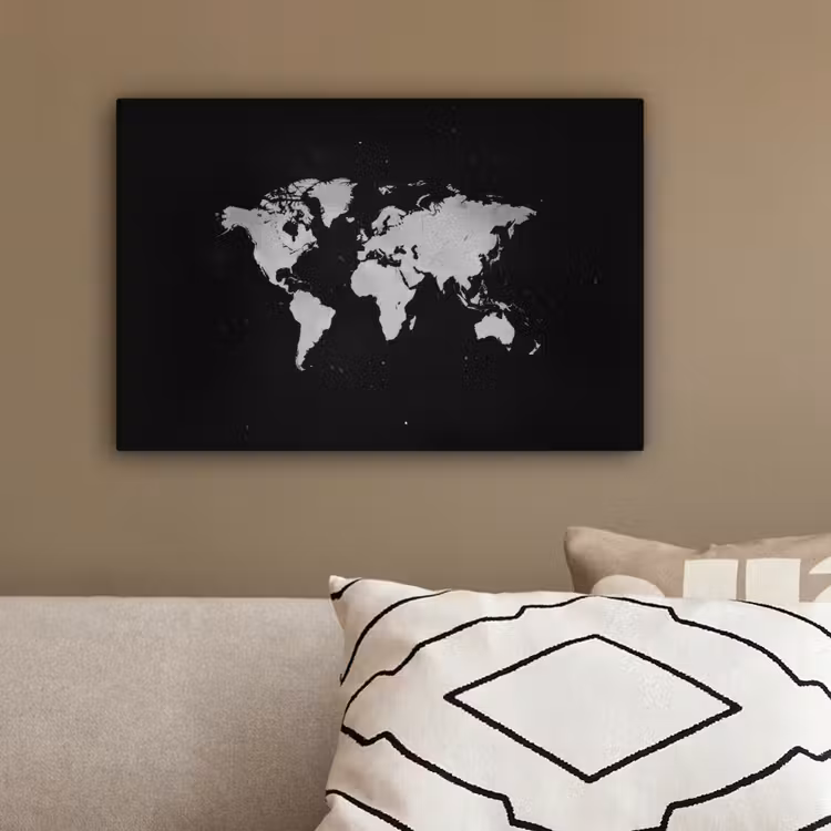 Wereldkaart - Duister - Wit canvas 2cm klein -sfeer3