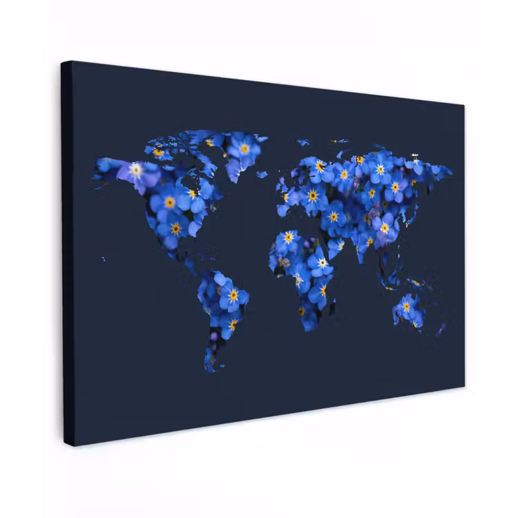 Wereldkaart - Donkerblauw - Vergeet me nietjes canvas 2cm klein -z3d