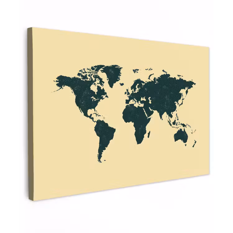Wereldkaart - Donkergroen - Vintage canvas 2cm klein -z3d