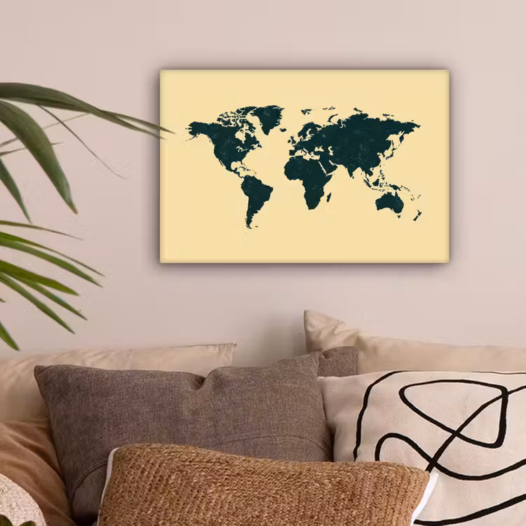 Wereldkaart - Donkergroen - Vintage canvas 2cm klein -sfeer1