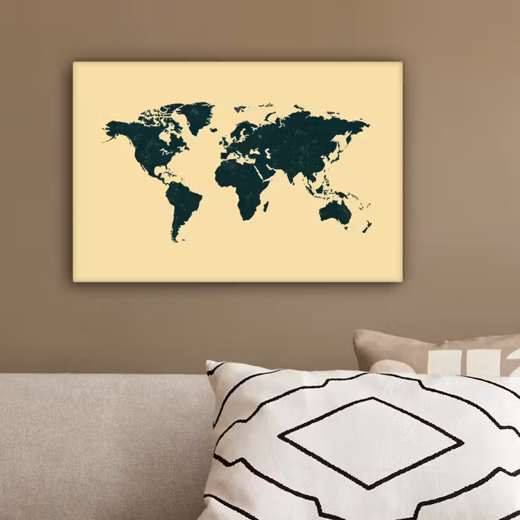 Wereldkaart - Donkergroen - Vintage canvas 2cm klein -sfeer3