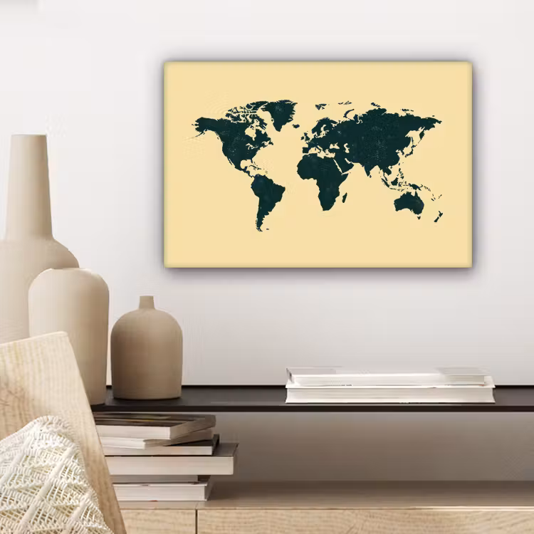 Wereldkaart - Donkergroen - Vintage canvas 2cm klein -sfeer6