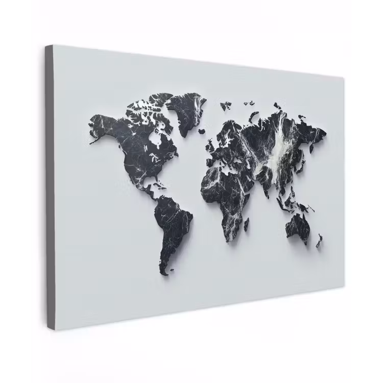 Wereldkaart - Dynamisch - Marmer - Wit canvas 2cm klein -z3d