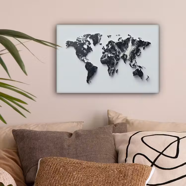 Wereldkaart - Dynamisch - Marmer - Wit canvas 2cm klein -sfeer1