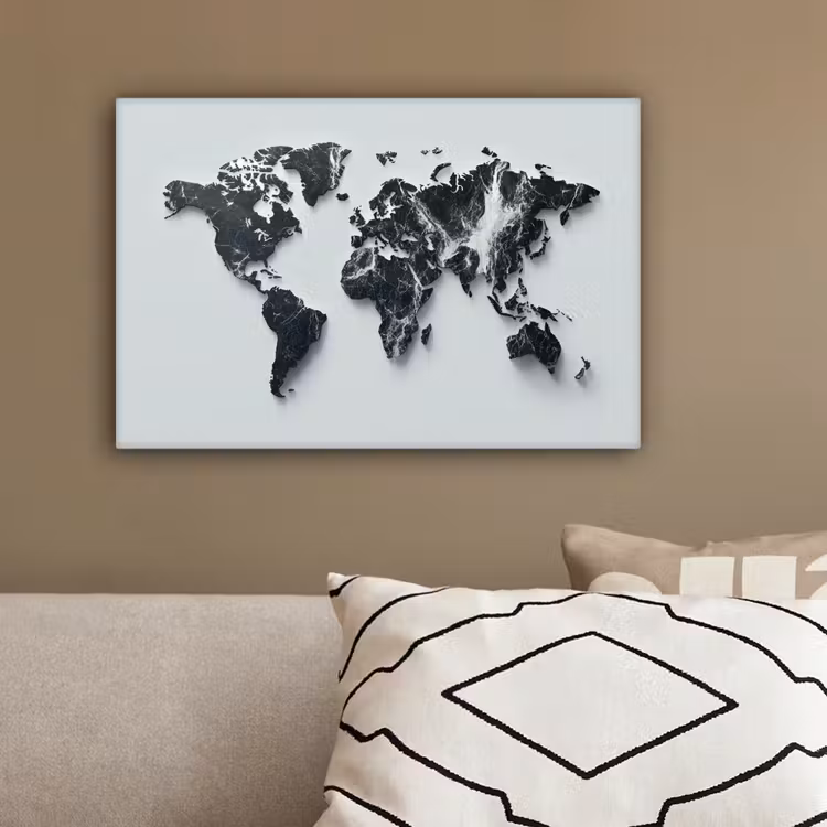 Wereldkaart - Dynamisch - Marmer - Wit canvas 2cm klein -sfeer3