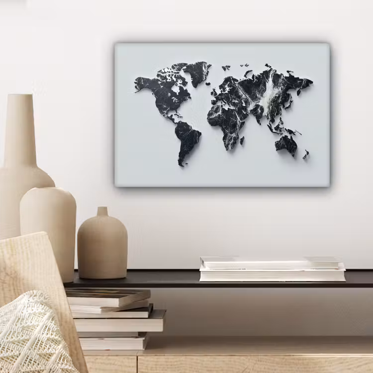 Wereldkaart - Dynamisch - Marmer - Wit canvas 2cm klein -sfeer6