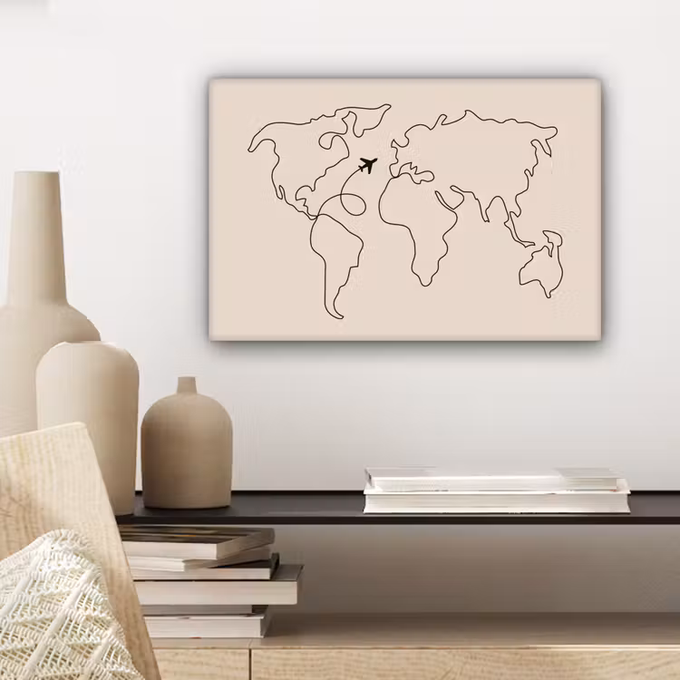 Wereldkaart - Simpel - Vliegtuig canvas 2cm klein -closeup_print_DE