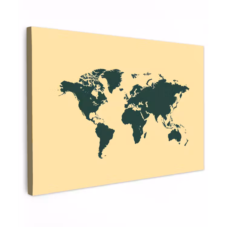 Wereldkaart - Eenvoudig - Strak - Groen canvas 2cm klein -z3d