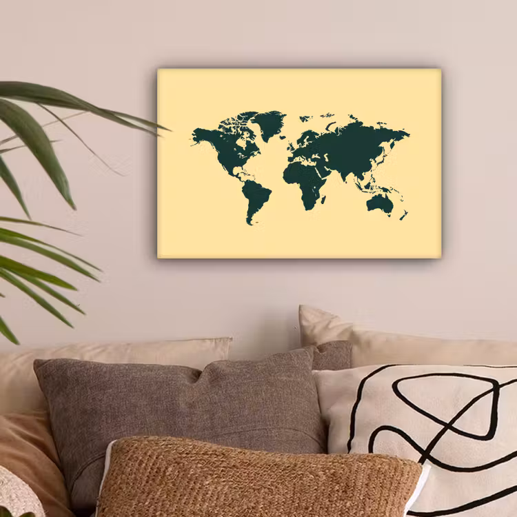 Wereldkaart - Eenvoudig - Strak - Groen canvas 2cm klein -sfeer1