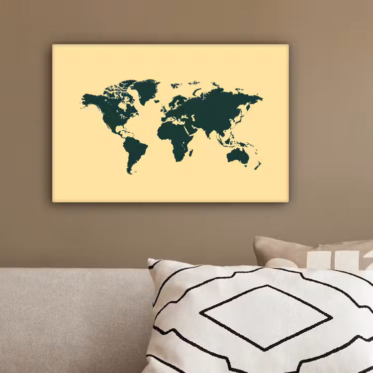 Wereldkaart - Eenvoudig - Strak - Groen canvas 2cm klein -sfeer3