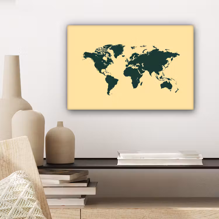Wereldkaart - Eenvoudig - Strak - Groen canvas 2cm klein -sfeer6