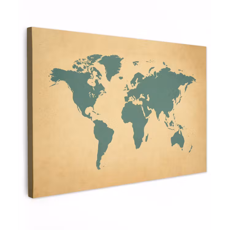 Wereldkaart - Egaal groen - Minimalistisch canvas 2cm klein -z3d