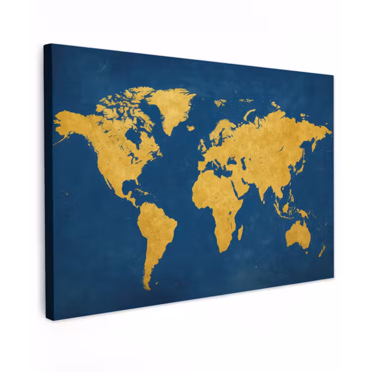 Wereldkaart - Elegant - Blauw canvas 2cm klein -z3d