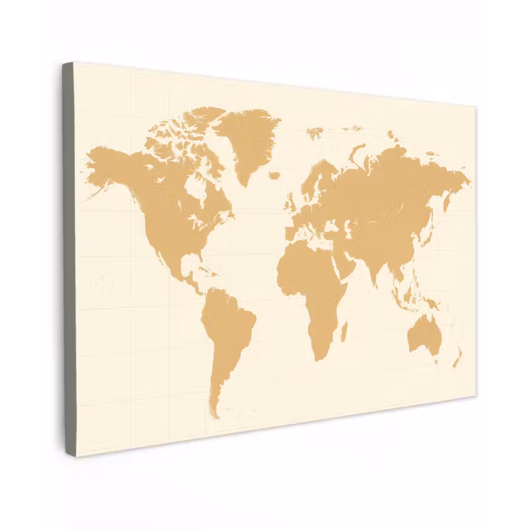 Wereldkaart - Strakke vlakstijl - Rasterachtergrond canvas 2cm klein -z3d