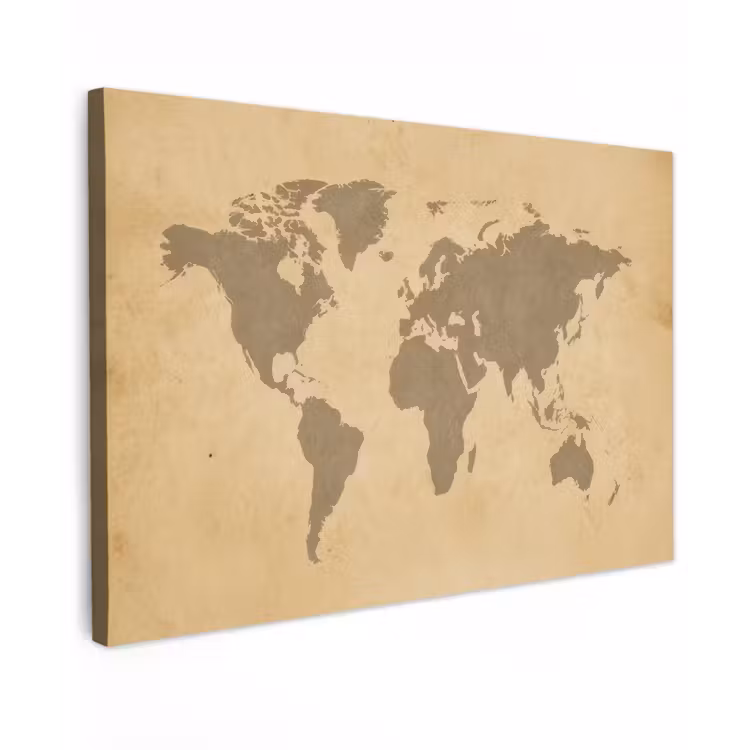 Wereldkaart - Aardtinten - Subtiel canvas 2cm klein -z3d