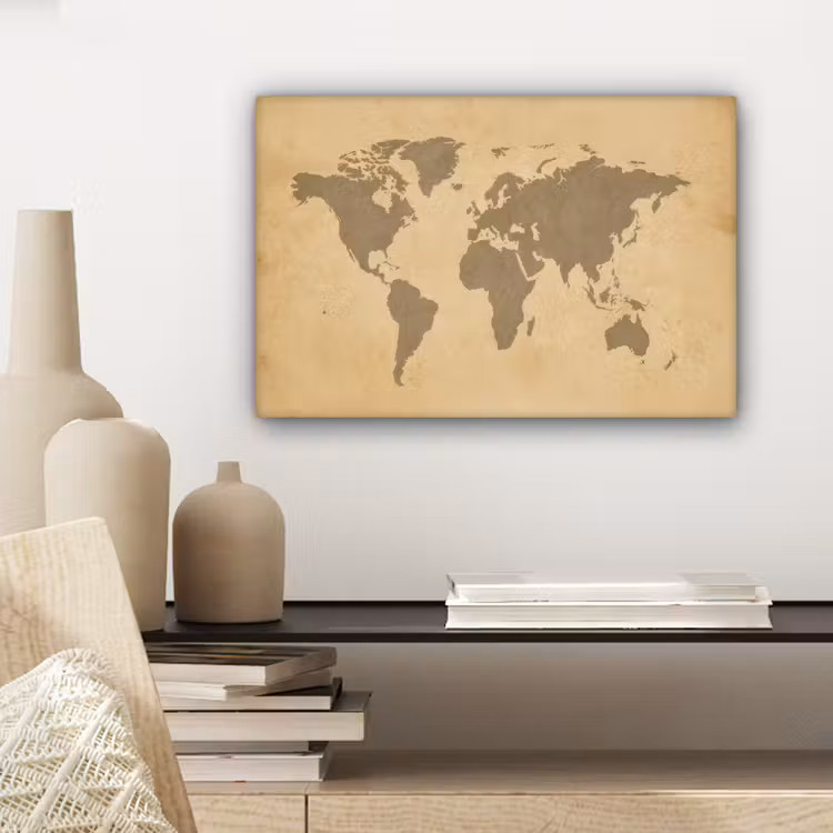 Wereldkaart - Aardtinten - Subtiel canvas 2cm klein -sfeer6