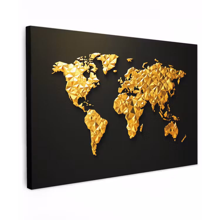 Wereldkaart - Facetstructuur - Driedimensionaal canvas 2cm klein -z3d