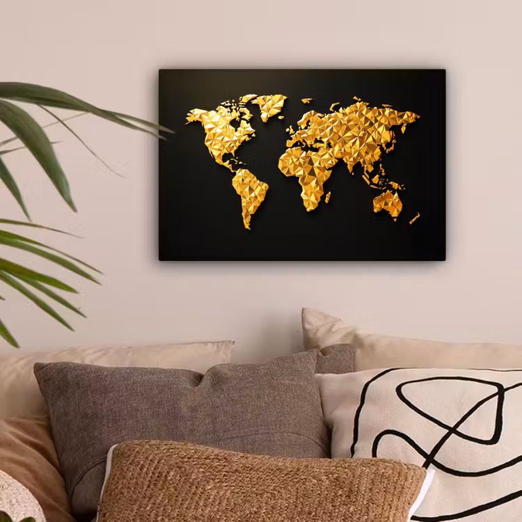 Wereldkaart - Facetstructuur - Driedimensionaal canvas 2cm klein -sfeer1