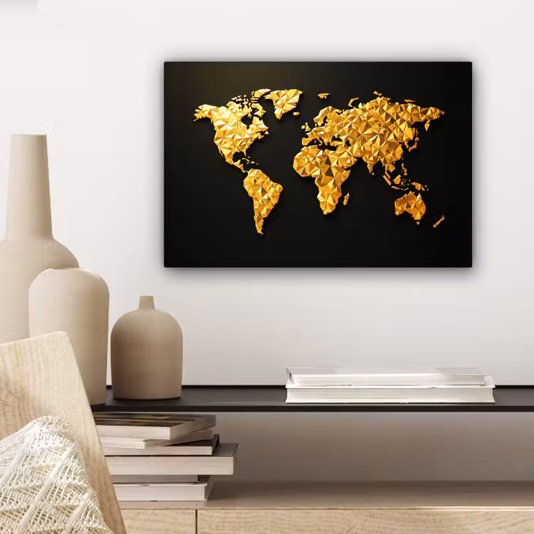 Wereldkaart - Facetstructuur - Driedimensionaal canvas 2cm klein -sfeer6
