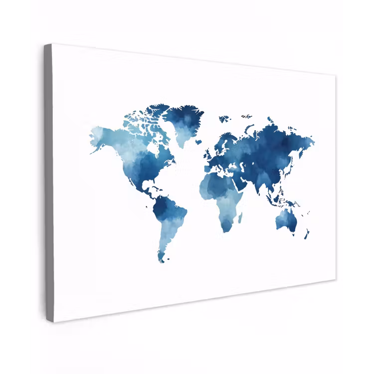 Wereldkaart - Verf - Blauw canvas 2cm klein -z3d