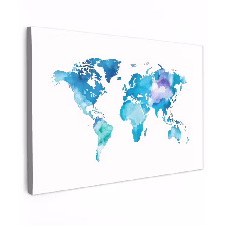 Wereldkaart - Verf - Blauw - Paars canvas 2cm klein -z3d