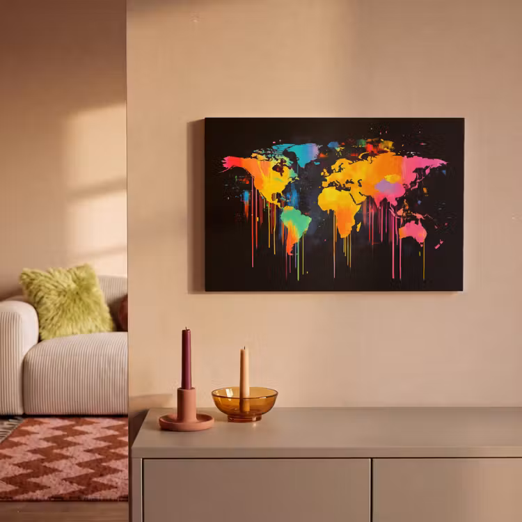 Wereldkaart - Verf - Kleurrijk - Graffiti - Wereld canvas 2cm klein -sfeer1