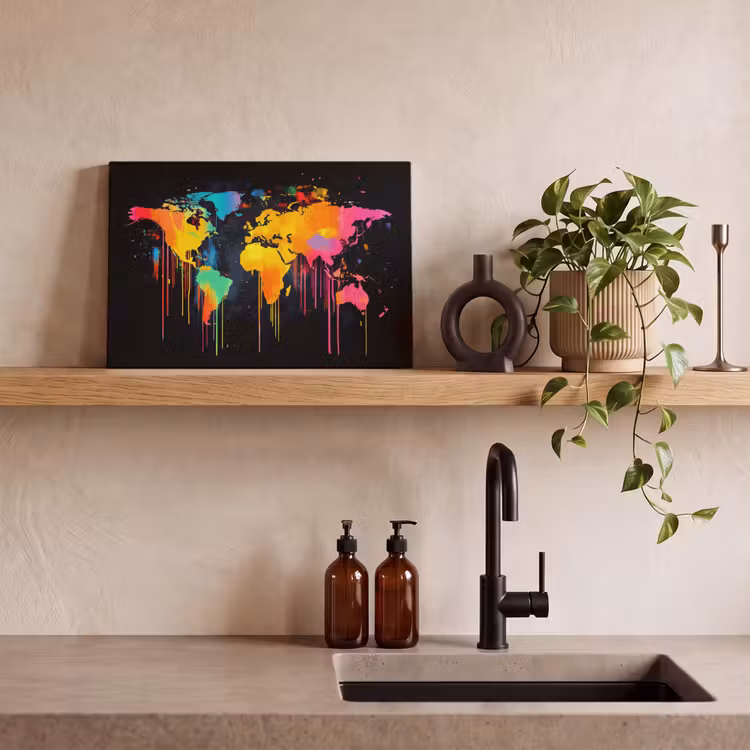 Wereldkaart - Verf - Kleurrijk - Graffiti - Wereld canvas 2cm klein -closeup_print_DE