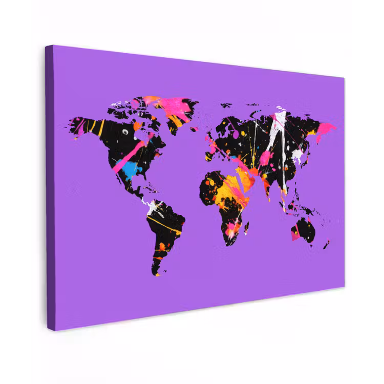 Wereldkaart - Verf - Paars canvas 2cm klein -z3d