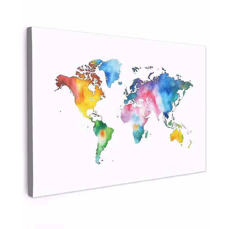 Wereldkaart - Kleur - Regenboog canvas 2cm klein -z3d