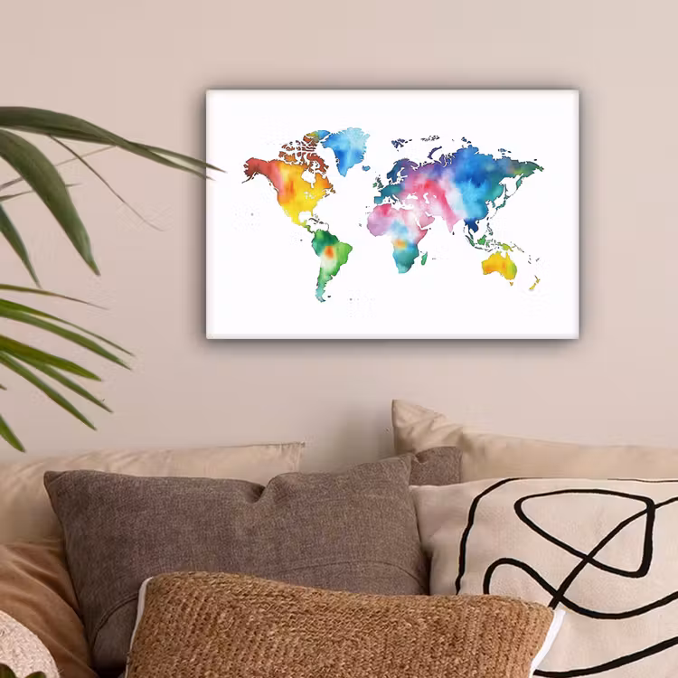 Wereldkaart - Kleur - Regenboog canvas 2cm klein -sfeer1