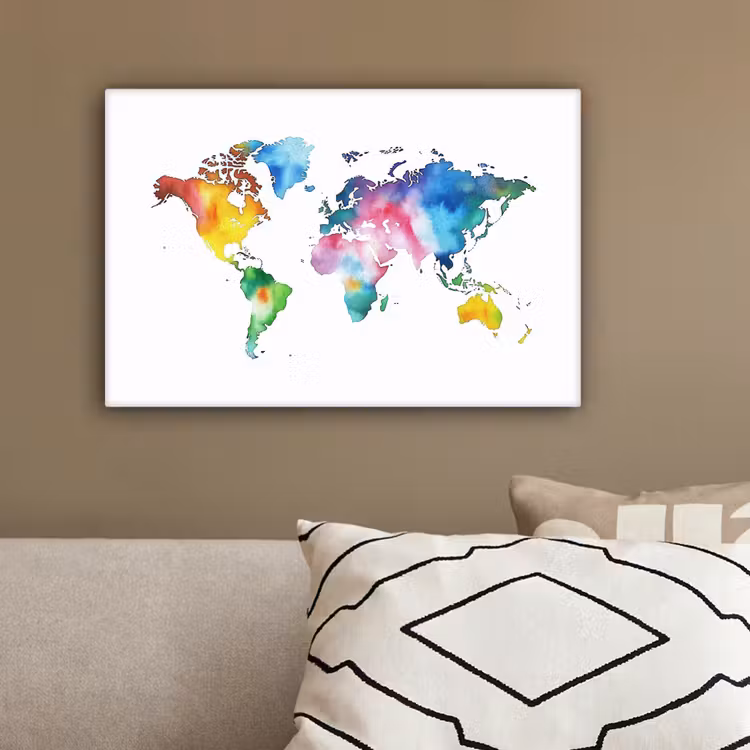 Wereldkaart - Kleur - Regenboog canvas 2cm klein -sfeer3